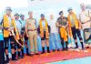 Cyclists being welcomed by the officials of the CRPF at Jalandhar on Sunday.