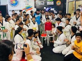 Players during International Taekwondo Day celebrations at Jammu.