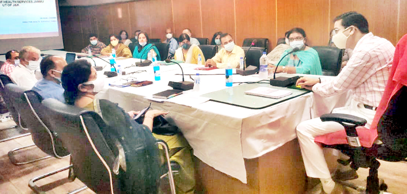 Addl Chief Secy H&ME Department taking a meeting to review functioning of Health Department in Jammu on Tuesday.