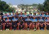 Victorious J&K Women Cricket team posing along with support staff at 22 Yard, Salt Lake in Kolkata on Friday.