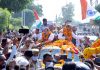 Devender Singh Rana & Surjit Singh Slathia being taken in a form of procession on their arrival in Jammu on Saturday. — Excelsior/Rakesh