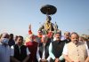 BJP leaders paying tributes to Maharaja Hari Singh on the occasion of Accession Day at Jammu. —Excelsior/ Rakesh