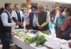 Union MoS for Women & Child Development, Dr Munjpara Mahendrabhai inspecting stall at Ayurvedic Hospital Jammu on Monday.