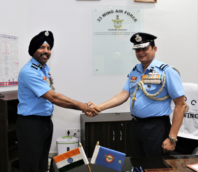Air Commodore Gurjot Singh Bhullar taking over charge as AOC of Air Force Station Jammu from Air Commodore Ajay Singh Pathania.