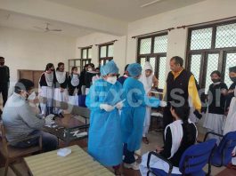 Degree College Reasi students being tested for COVID-19 on Thursday. -Excelsior/Romesh Mengi