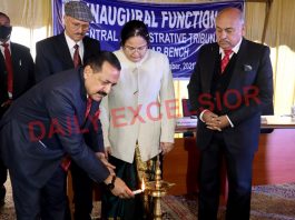 Union MoS Dr Jitendra Singh lighting lamp to inaugurate second bench of CAT in Srinagar on Tuesday. —Excelsior/Shakeel