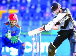 Kane Williamson playing a shot against Afghanistan during T20 WC match at Abu Dhabi on Sunday.