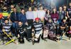 Winners of Roller Sports championship posing for a group photograph along with dignitaries at Jammu on Monday.