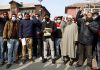 Daily wagers of Animal Husbandry Dept during a protest in Srinagar on Saturday. —Excelsior/Shakeel