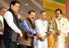 Minister for Science & Technology Dr Jitendra Singh, flanked by Union Ministers Sarbanand Sonwal and Sripad Naik, lighting the traditional lamp to formally inaugurate 3-day International Science Festival (IISF 2021) at Panaji, Goa on Saturday.