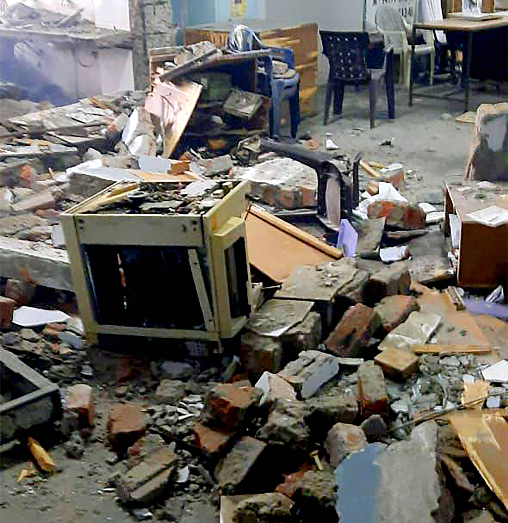 A view of devastation caused by a blast in Ludhiana court complex on Thursday. (UNI)