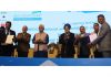 Union Ministers Hardeep Singh Puri and Dr Jitendra Singh, Lieutenant Governor Manoj Sinha and others at Real Estate summit in Jammu on Monday.