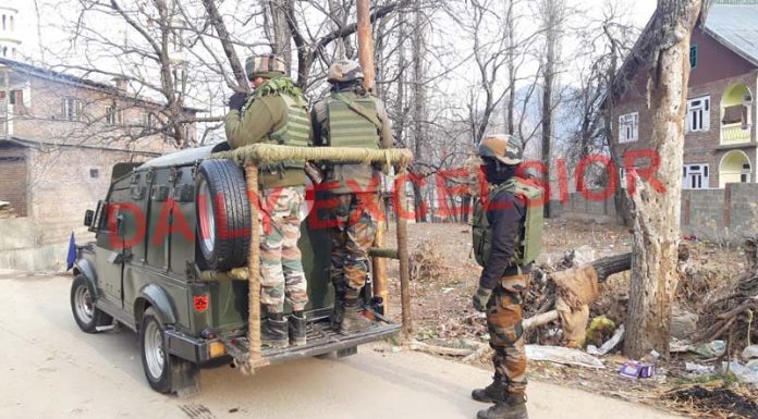 Troops during encounter in Anantnag on Thursday. -Excelsior/Sajad Dar