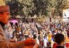 Senior AICC leader Ghulam Nabi Azad addressing public rally at Rajouri on Friday. — Excelsior/Gafoor Bhat