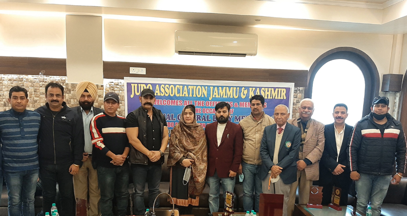 Elected office bearers of Judo Association of J&K posing for a group photograph at Jammu.