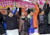 BJP leaders at a public rally at Mandi on Tuesday.