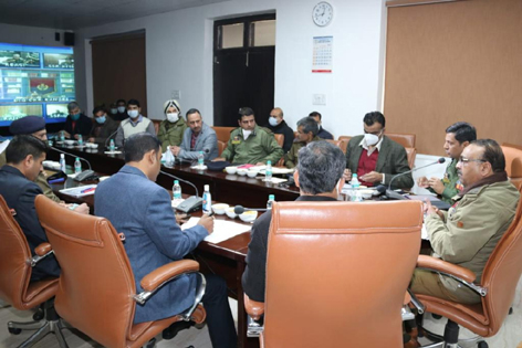 DGP Dilbag Singh chairing a meeting at PCR Jammu.