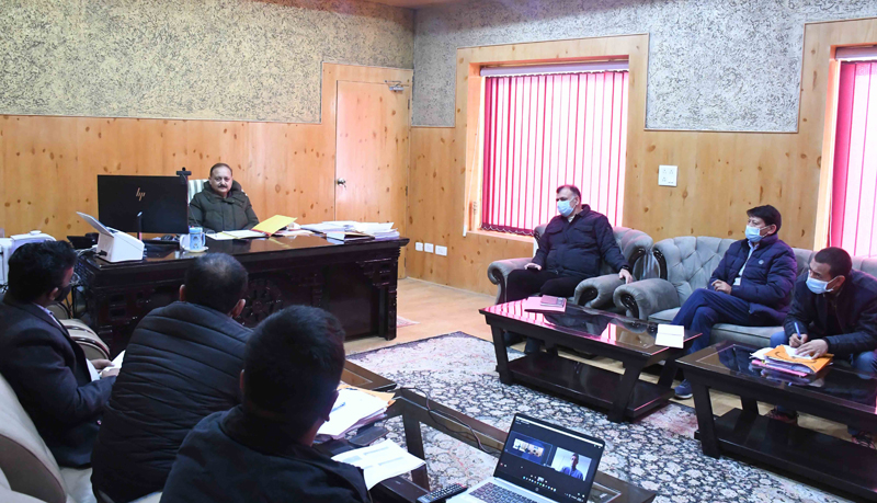 Principal Secretary Revenue Dr Pawan Kotwal chairing a meeting in Leh on Wednesday.