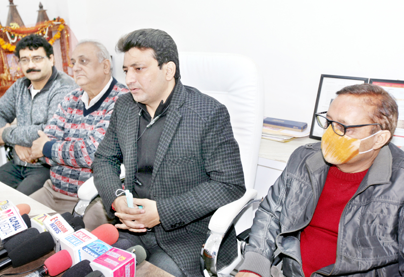 Association of Timber Industry Vice-President addressing a press conference at Jammu on Friday. -Excelsior/Rakesh