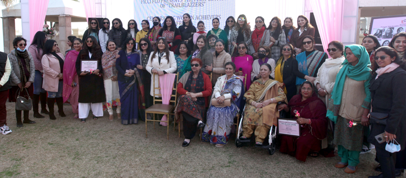 Women achievers during ‘Trailblazer Award Ceremony’ at Hari Niwas Palace Jammu on Thursday. — Excelsior/ Rakesh