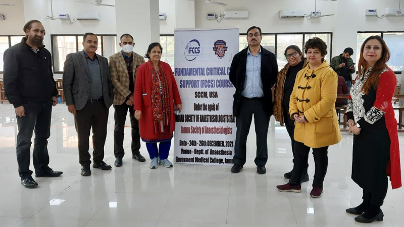 Principal GMC Jammu Dr Shashi Sudhan Sharma and other faculty members during inauguration of a workshop on critical care services in the College.