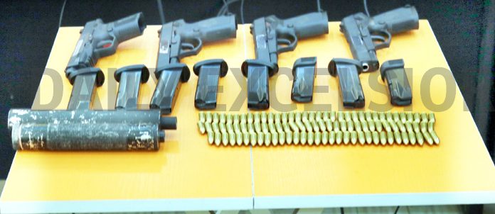 Arms and ammunition recovered from militants in Srinagar on Thursday. -Excelsior/Shakeel