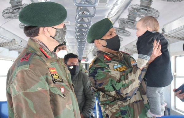 The Army Commanders during journey in train in Anantnag on Wednesday.