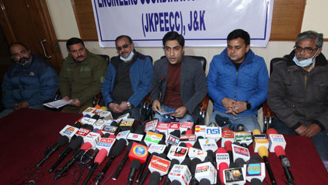 JKPEECC leaders at a joint press conference in Jammu on Friday. - Excelsior/Rakesh