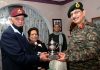 GOC-in-C, Northern Command, Lt Gen Y K Joshi visits his 1st CO, Col (Retd), K S Jamwal in Jammu on Monday.