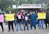 NSUI activists protesting for online examinations by Jammu University.