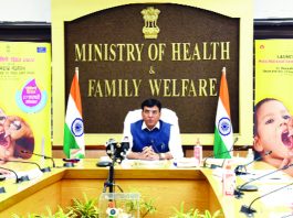 Union Minister for Health & Family Welfare, Chemicals and Fertilizers Mansukh Mandaviya addressing at the launch of the National Polio Immunization Drive for 2022, in New Delhi on Saturday. (UNI)