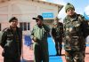 GOC-in-C Northern Command Lt Gen Upendra Dwivedi being briefed by the Commanders in Leh on Saturday.