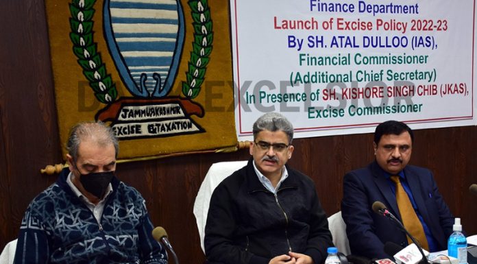 Additional Chief Secretary Finance Atal Dulloo addressing a press conference on Tuesday.
