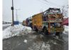 Trucks stranded in Qazigund area after closure of Jammu-Srinagar highway on Wednesday. -Excelsior/Sajjad Dar