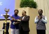 Union Minister Dr Jitendra Singh, along with Culture Minister G. Krishna Reddy, lighting the traditional lamp to inaugurate "Vigyan Sarvatra Pujyate", a pan-India 75 location program, at Vigyan Bhavan, New Delhi on Tuesday.