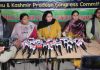 Bollywood actress & Congress leader Nagma addressing a press conference at Jammu on Wednesday. —Excelsior/Rakesh