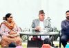 NC president Dr Farooq Abdullah at a party meeting in Jammu on Tuesday.