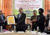 Dignitaries at the inaugural of a two day national conference at Maulana Azad Memorial College in Jammu.