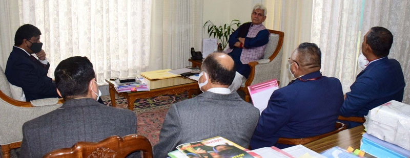 NHIDCL MD interacting with LG Manoj Sinha on Wednesday.