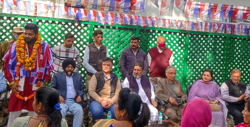 Apni Party president, Altaf Bukhari, flanked by others at a party function in Jammu on Monday.