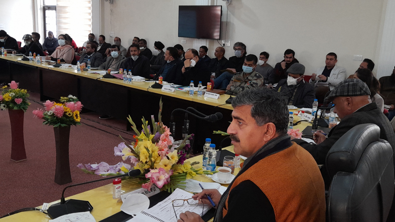 MP Jugal Kishore Sharma chairing DISHA meeting at Jammu on Friday.
