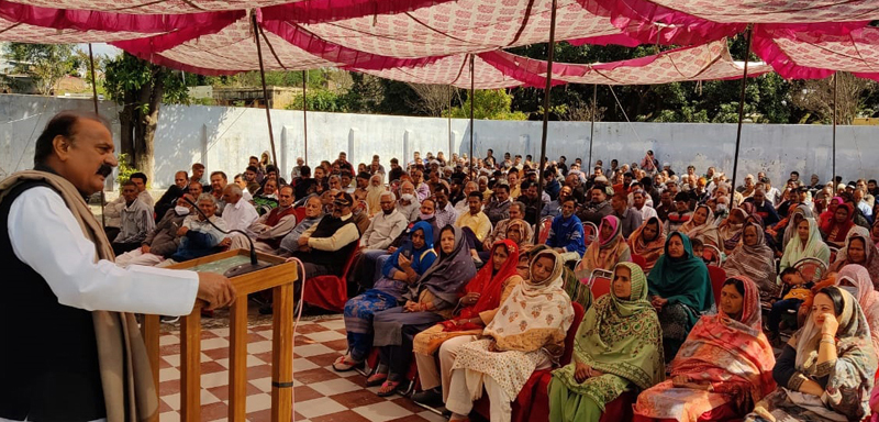 BJP vice president and former Minister, Surjit Singh Slathia addressing a public meeting at Rajinder Pura on Saturday. 