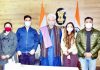 Lt Governor meeting J&K’s artists featured in ‘Pyaara Jammu Kashmir’ song on Friday.
