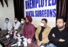 JKDC president Dr Bhupinder Singh and others during a press conference at Jammu. -Excelsior/Rakesh