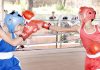 Boxers in action during a bout at M A Stadium Jammu.