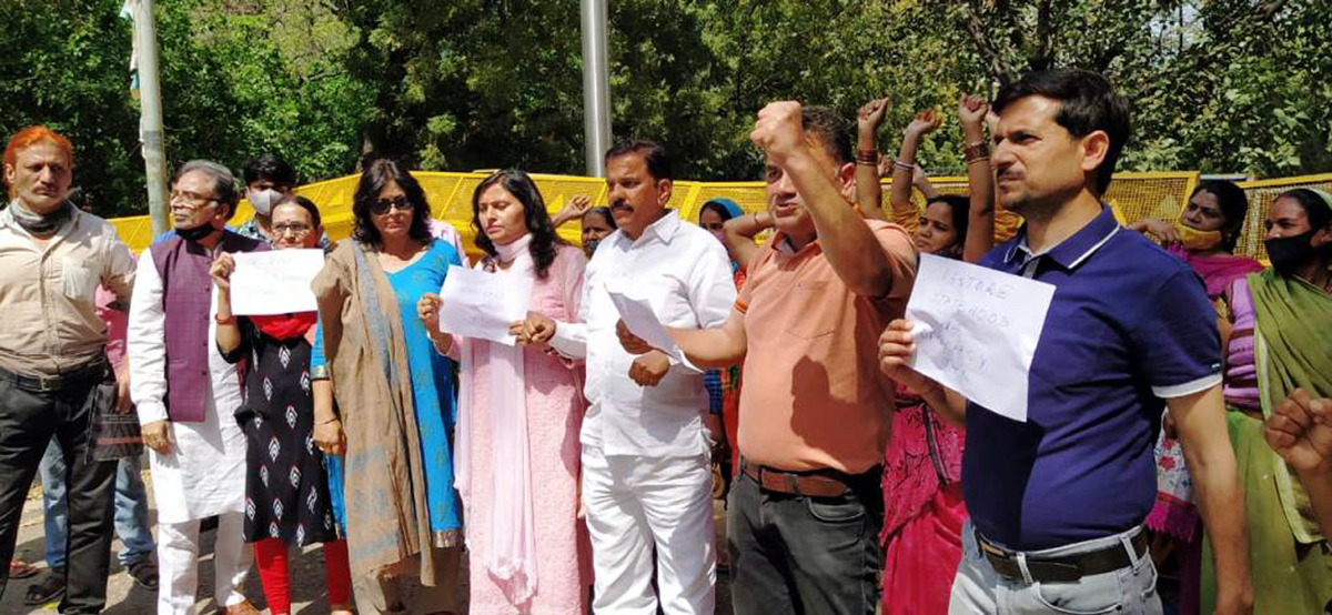 JKNPP activists staging protest in Delhi on Friday.