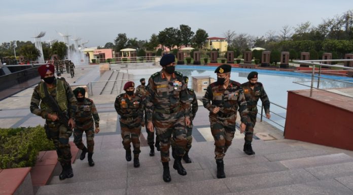 Western Command chief Lt Gen Nav K Khanduri during his visit to Jammu on Saturday.