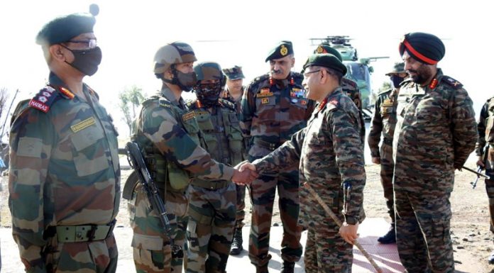 Northern Army Commander Lt Gen Upendra Dwivedi during his visit to forward areas of Rajouri and Poonch on Wednesday.