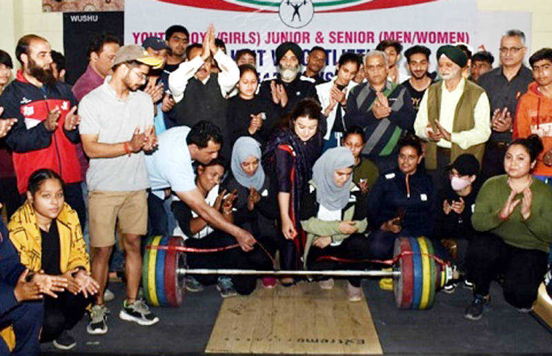 Secretary Sports Council Nuzhat Gull inaugurating Weightlifting Championship at Bhagwati Nagar, Jammu on Friday.