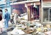 Gutted shops in fire incident at Zaina Kadal Market in Srinagar. -Excelsior/Shakeel
